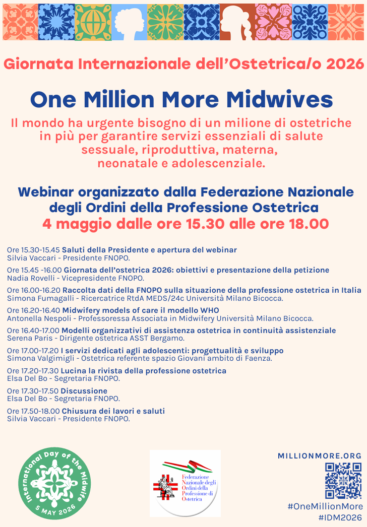 UN MILIONE DI OSTETRICHE IN PIÙ: IL 4 MAGGIO IL WEBINAR FNOPO IN OCCASIONE DELLA GIORNATA INTERNAZIONALE DELL’OSTETRICA/O